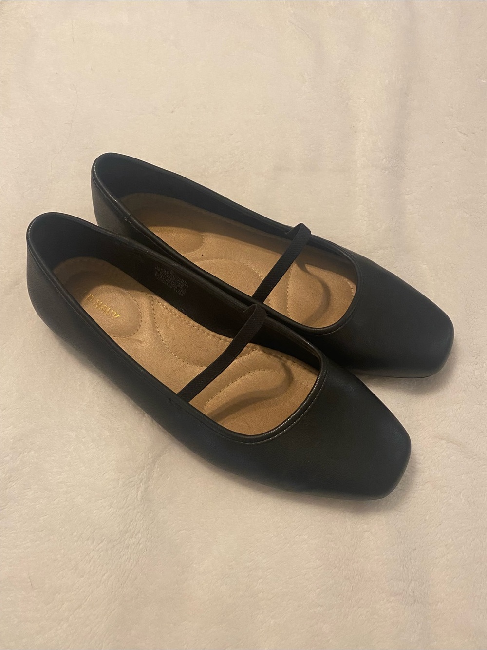 Mary Jane Black Square-Toe Ballet Flats with Elastic Strap